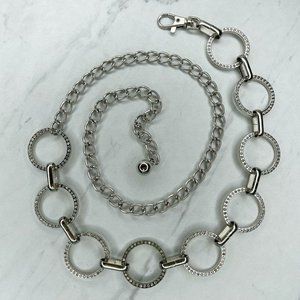 Silver Tone Rhinestone Open Circle Chain Belt